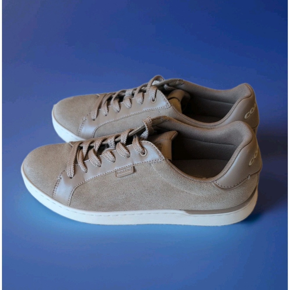 Womens‎ Coach Lowline Tan Suede Sneakers Shoes Sz 8.5 CU191 Cream Excellent Cond
